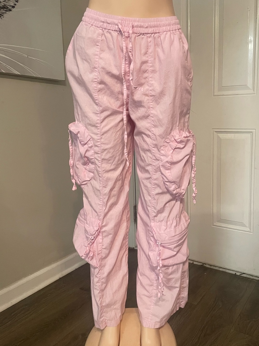 Parachute Y2K Cargo Pant bottoms Barbie Utility Vibrant Pink stretch waist Small